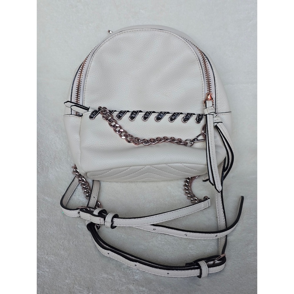 Victoria's Secret Cream Pebbled Quilted Small Backpack Rose Gold Chain Detail